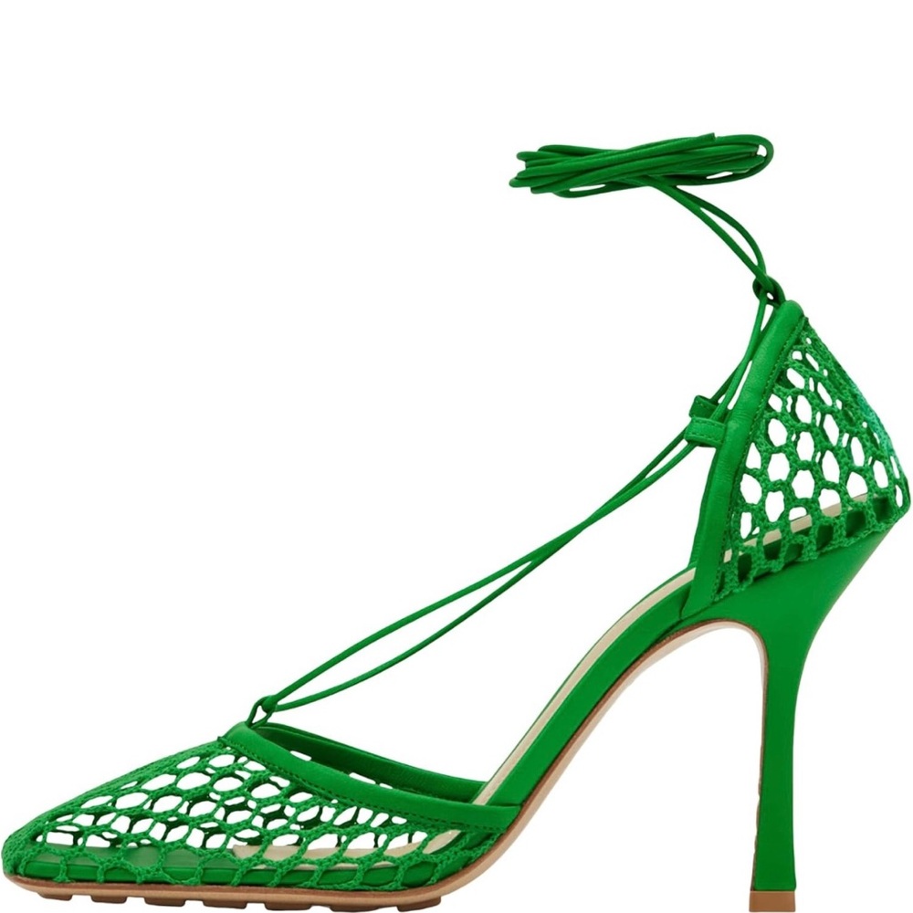 Lace-Up Fishnet Mid High Heel Sandals - Size 10